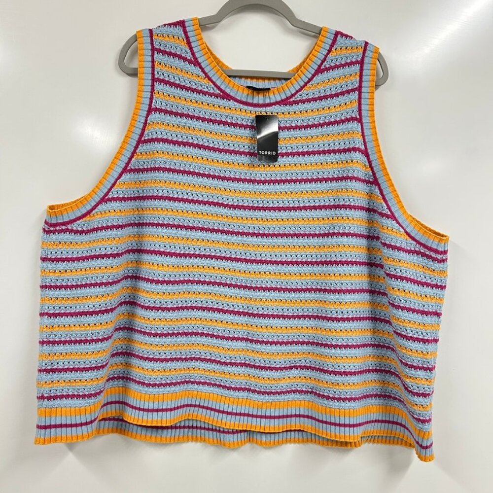 Torrid Striped Sleeveless Sweater Tank | Plus Size Colorblock Knit 70's retro